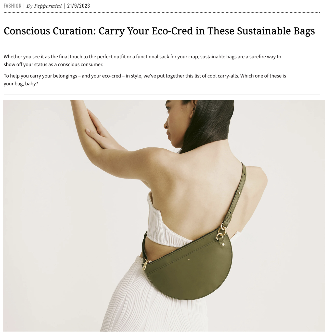 featured in Peppermint: a conscious curation of sustainable bags